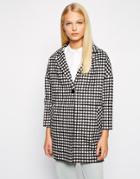 Helene Berman Tweed One Button Swing Coat In Check - Black
