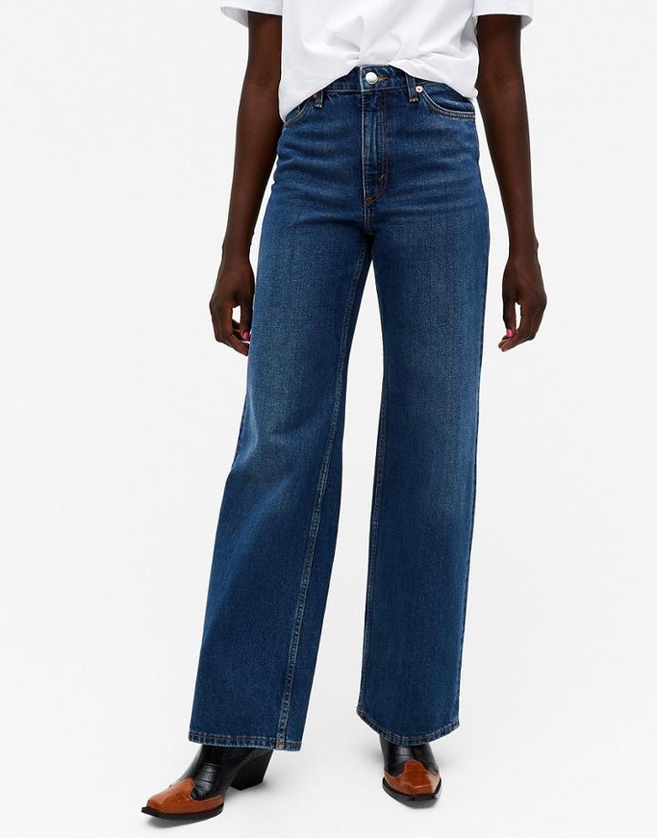 Monki Yoko Organic Cotton Wide Leg Jeans In Classic Blue-blues
