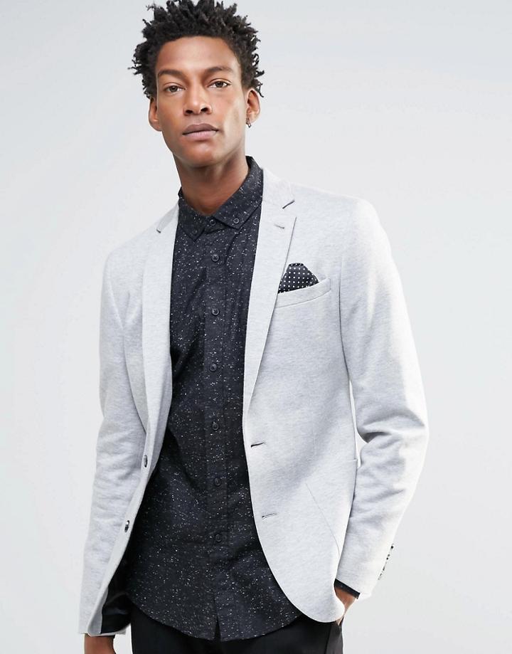 Asos Super Skinny Blazer In Jersey In Gray - Gray