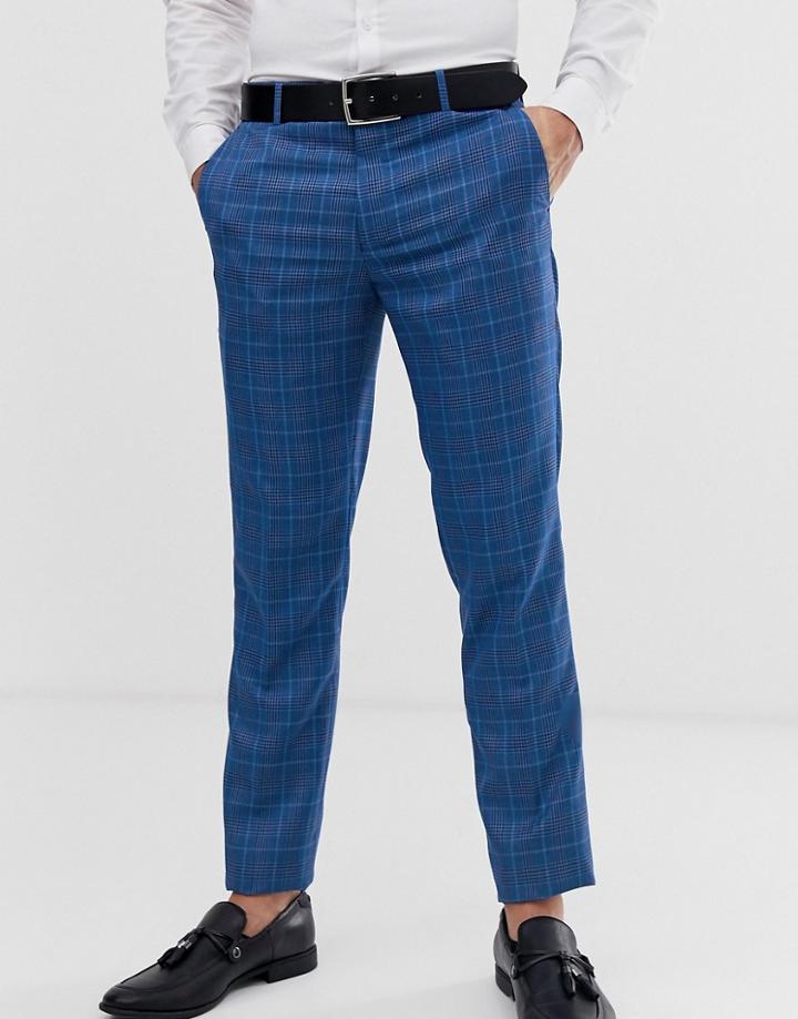 Orginal Penguin Slim Fit Blue Prince Of Wales Check Suit Pants