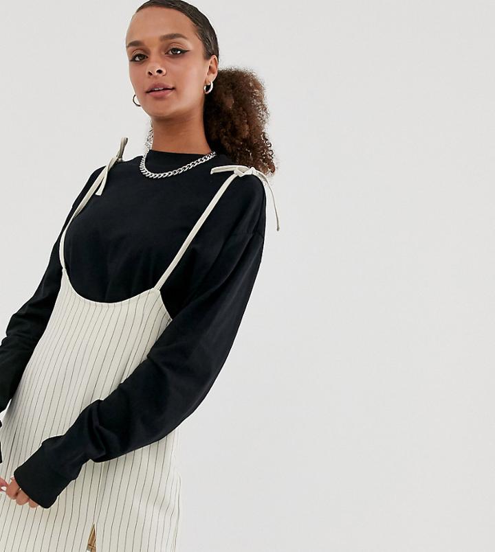 Reclaimed Vintage Inspired Suspenders Mini Skirt In Pinstripe - Beige