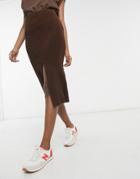 Topshop Knitted Skirt Co-ord In Chocolate-brown