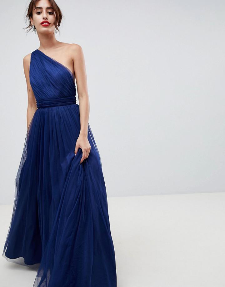 Asos Design Tulle One Shoulder Maxi Dress-purple