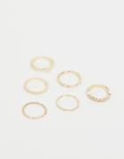Asos Design Pack Of 6 Rings In Diamond Shape And Engraved Design With Crystals In Gold - Gold