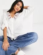 Vila Shirt With Oversized Embroidered Collar In White