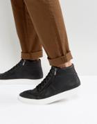 Hugo By Hugo Boss Embossed Leather Zip And Lace High Top Sneakers Black - Black