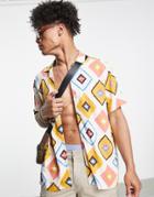 Asos Design Relaxed Revere Shirt In Diamond Print-neutral