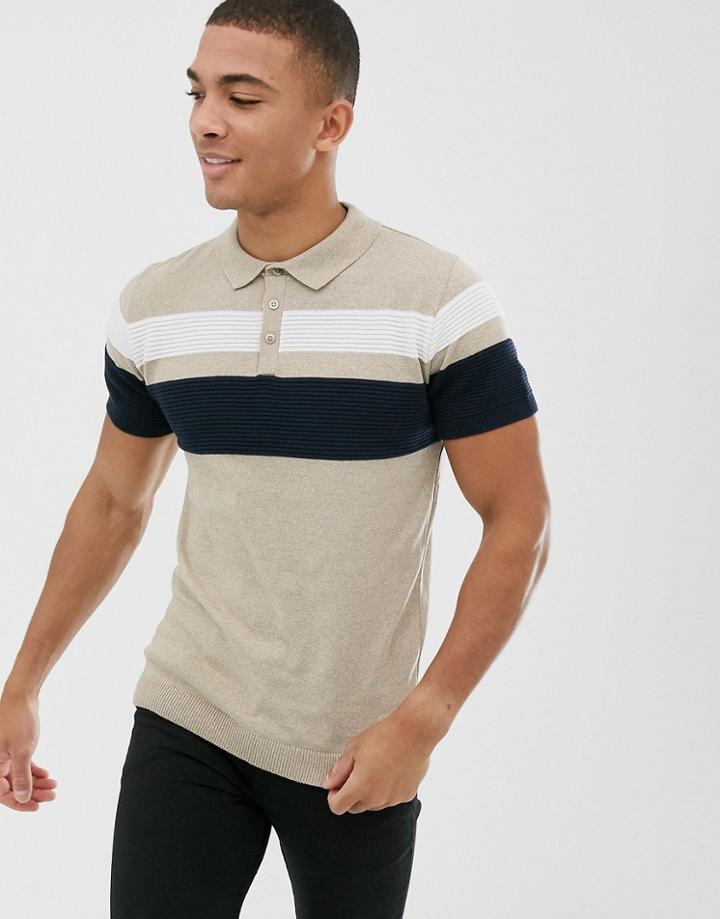 River Island Knitted Polo In Gray