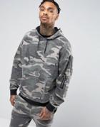 Asos Oversized Hoodie In Washed Camo Print - Green