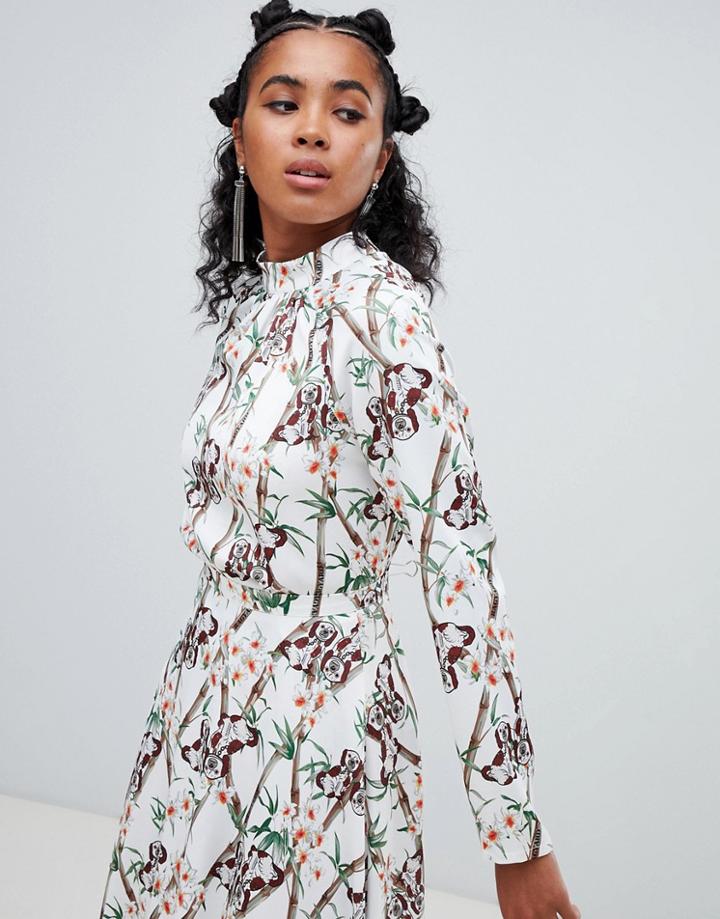 Ragyard Blouse In Bamboo And Dog Print - White