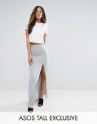 Asos Tall Maxi Skirt With Split Front - Gray