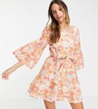 Influence Tall Square Neck Mini Dress In Orange Floral-multi