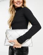 Topshop Large Woven Clutch Bag In Silver