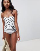 Seafolly Stripe Bandeau Swimsuit - White