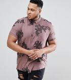 Asos Design Plus Regular Fit Viscose Floral Shirt In Pink - Pink