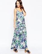 Yumi Maxi Dress In Tropical Floral Print - Blue