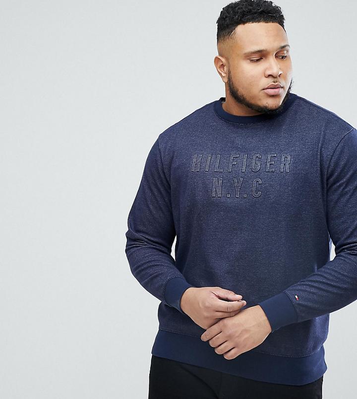 Tommy Hilfiger Plus Crew Neck Sweater Logo Applique In Navy Marl - Navy
