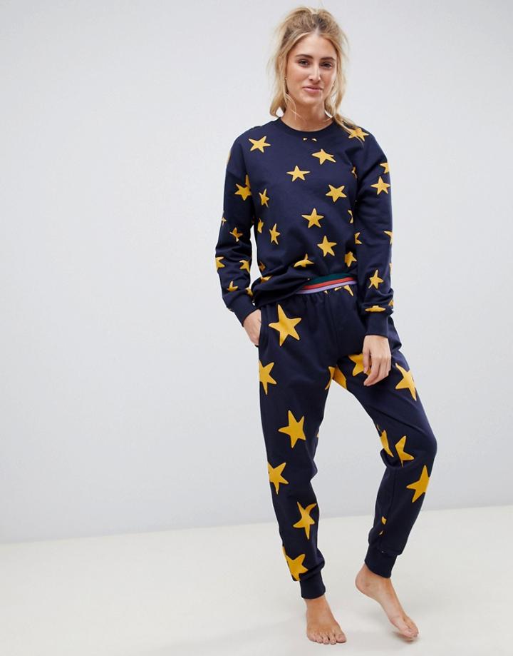 Asos Design Lounge Oversize Star Print Sweat - Navy
