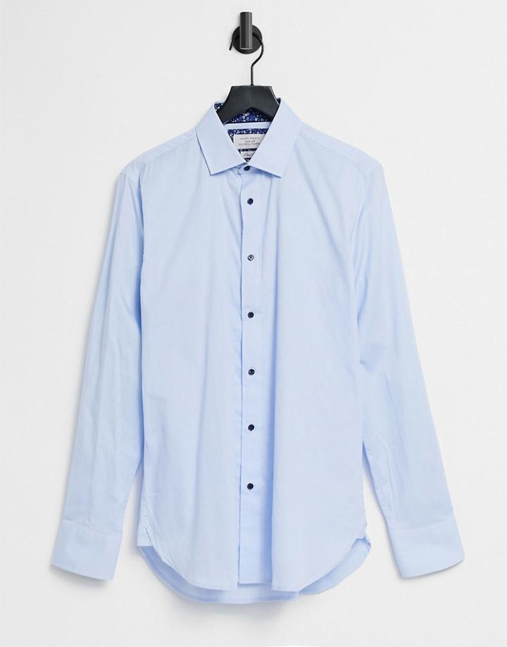 Gianni Feraud Printed Cuff Slim Fit Shirt In Dark Navy-blues
