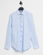 Gianni Feraud Printed Cuff Slim Fit Shirt In Dark Navy-blues