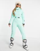 Asos 4505 Ski Suit With Fitted Belted & Fur Hood-green