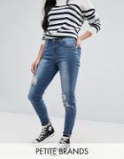 New Look Petite Distressed Skinny Jeans - Navy