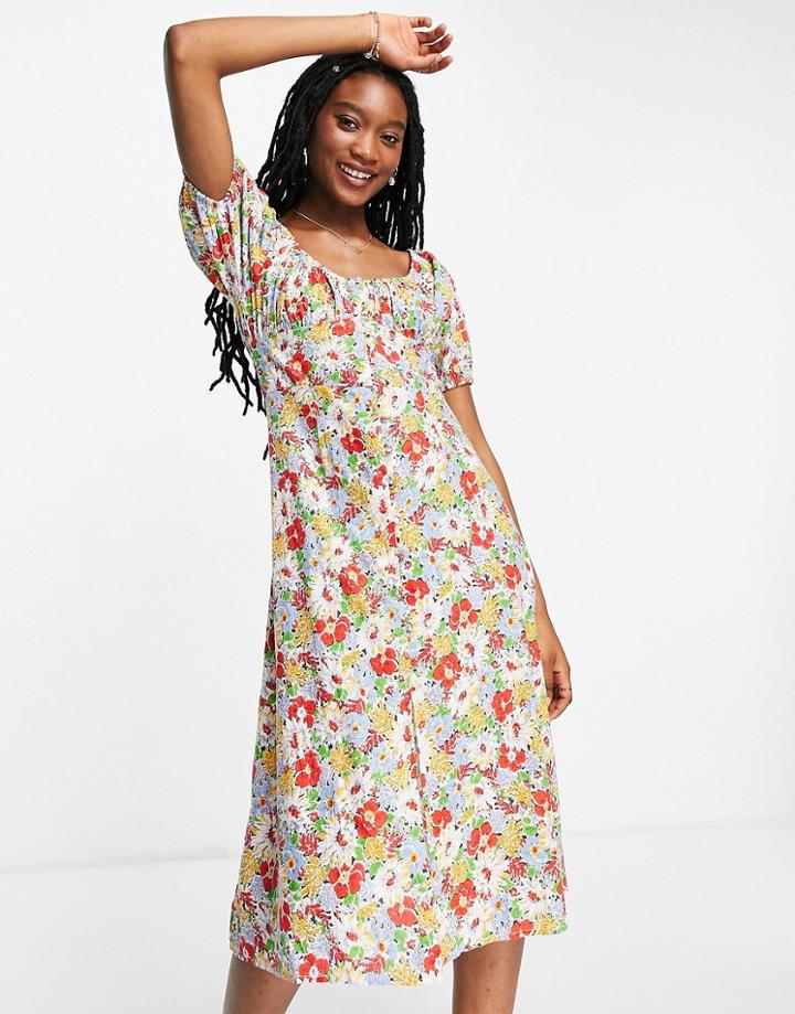 Influence Ruched Front Midi Dress In Floral Print-multi