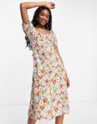 Influence Ruched Front Midi Dress In Floral Print-multi