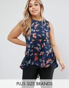 Koko Plus Dip Hem Top In Butterfly Print - Navy