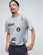 Cheap Monday Patch Print T-shirt - Gray