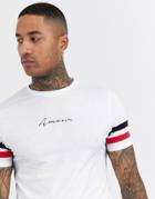 Asos Design Skinny T-shirt With Sleeve Stripe And Chest-white