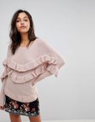 Vila Ruffle Detail Knitted Sweater - Pink