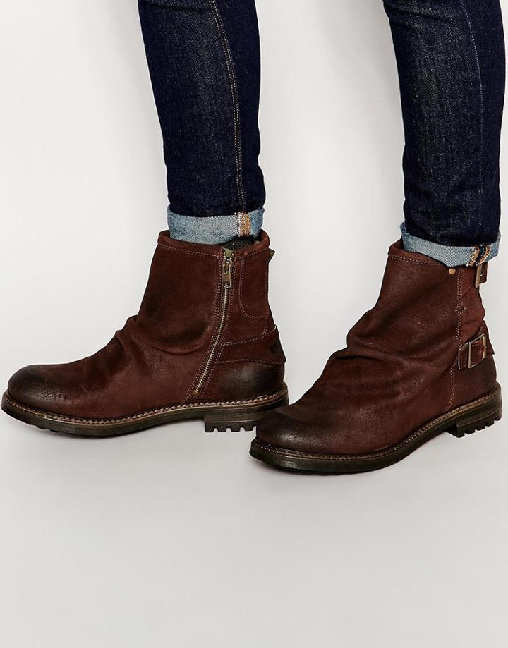 Base London Bullit Leather Buckle Boots - Brown