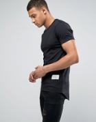 Religion Longline Muscle Fit T-shirt With Curved Back Hem - Black