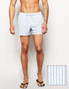 Asos Swim Short In Short Length With Seersucker Stripe - Blue