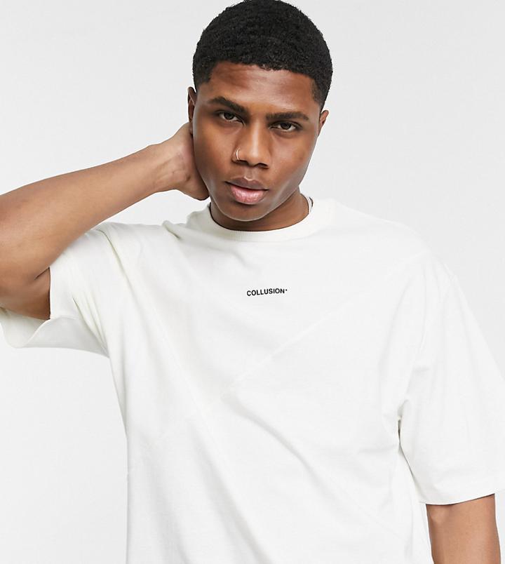Collusion Oversized T-shirt In Tonal Cut & Sew-white