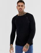 Replay Muscle Fit Mesh Sweater In Black