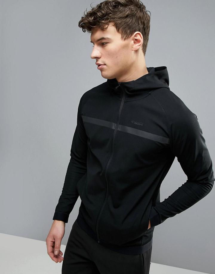 Jack & Jones Tech Zip Through Hoodie With Printed Stripe - Black