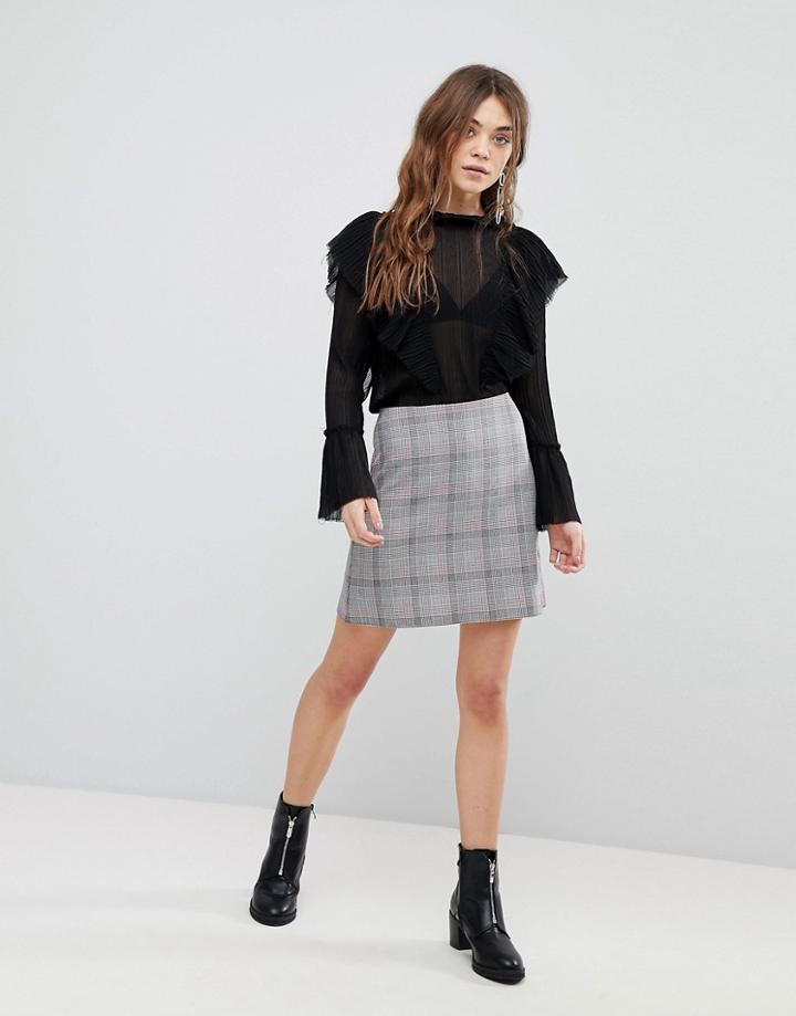 New Look Pow Checked Mini Skirt - Gray
