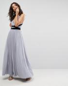 Asos Premium Tulle Maxi Prom Dress With Velvet Ties - Gray
