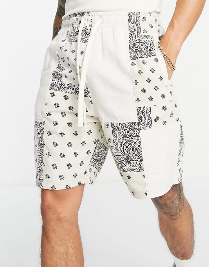 Bershka Paisley Patchwork Shorts In Ecru - Part Of A Set-neutral