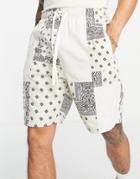 Bershka Paisley Patchwork Shorts In Ecru - Part Of A Set-neutral