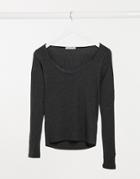 Stradivarius Long Sleeve Top With Lace Trim In Gray-grey