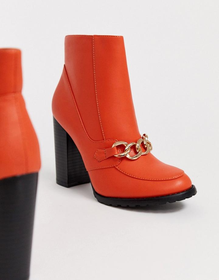 Co Wren Block Heeled Boots With Chain Detail-orange