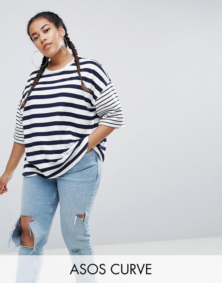 Asos Curve T-shirt In Boxy Fit And Cut About Stripe - Multi