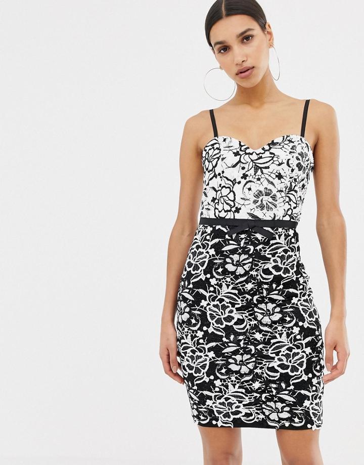 Lipsy Monochrome Lace Midi Dress-multi