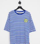 Bershka Embroidered Stripe T-shirt In Blue