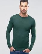 Asos Muscle Fit Crew Neck Sweater - Green