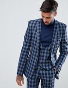 Asos Super Skinny Suit Jacket In Blue Plaid Check