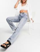 Topshop Recycled Cotton Blend Dad Jeans In Bleach-blues